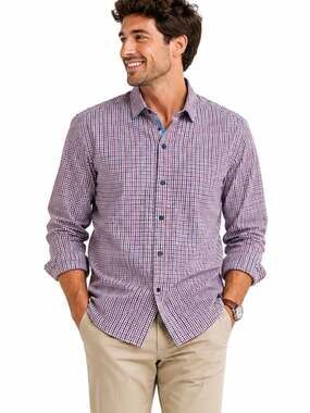 Men's 15.5 Buttoned Down Slim Fit Blue Red Tattersall Check Casual Dress…